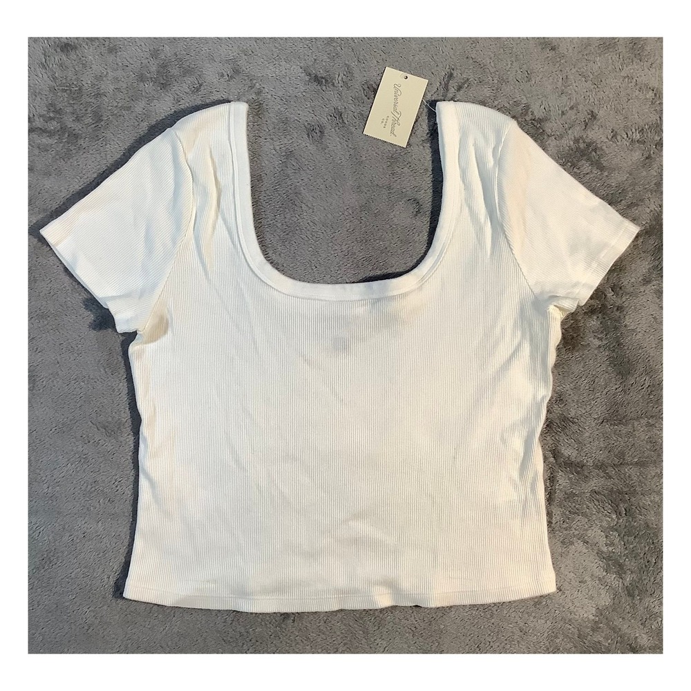 Universal Thread Women's XL‎ T-Shirt Fresh White Ribbed Scoop Neck NWT Basic Tee